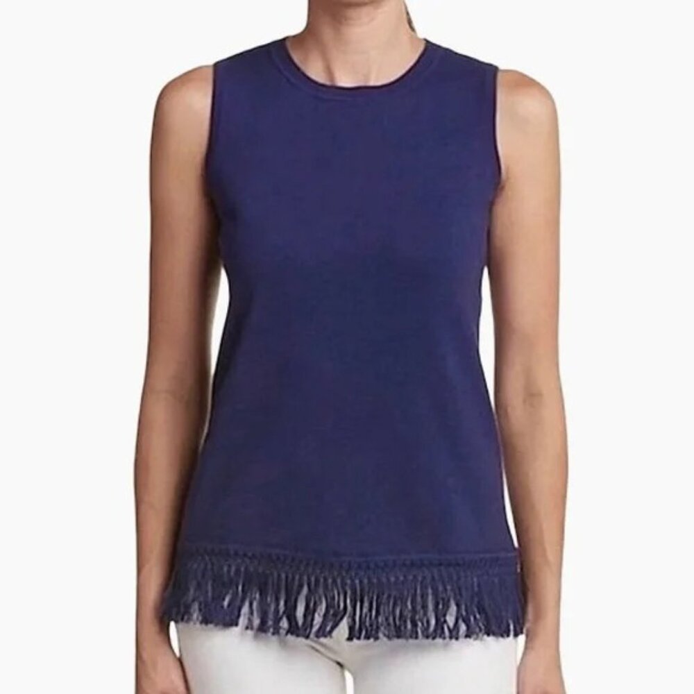 Sail to Sable Navy Sleeveless Top with Fringe Hem Preppy layering